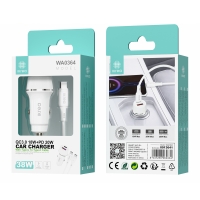 IKREA WA0364 CARGADOR PARA COCHE 2 PUERTOS USB-A/TYPE-C QC3.0 18W+PD 20W CON CABLE TYPE-C TO TYPE-C 38W BLANCO