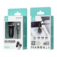IKREA WA0364 CARGADOR PARA COCHE 2 PUERTOS USB-A/TYPE-C QC3.0 18W+PD 20W CON CABLE TYPE-C TO TYPE-C 38W NEGRO