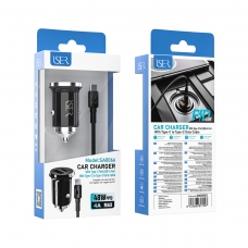 ISER SA0066 CARGADOR PD PARA COCHE 2 PUERTOS USB-A/TYPE-C CON CABLE TYPE- C TO TYPE-C 48W NEGRO