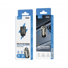 ISER SA0095 CARGADOR ZINC ALLOY PARA COCHE DUAL TYPE-C 4A 35W GRIS