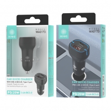 IKREA WA0173 CARGADOR RÁPIDO PARA COCHE 2 PUERTOS USB/TYPE-C 3.4A QC3.0 20W NEGRO