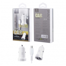 WOOX WA2391 CARGADOR PARA COCHE CON CABLE MICRO USB 2 PUERTOS BLANCO