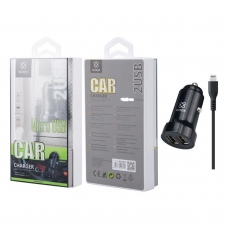 WOOX WA2393 CARGADOR PARA COCHE CON CABLE LIGHTNING 2 PUERTOS NEGRO