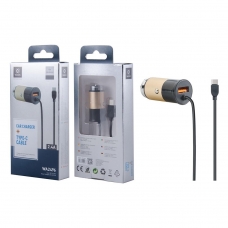 WOOX WA2496 CAR CHARGER CON CABLE TYPE-C 5V 2.4A ORO+NEGRO