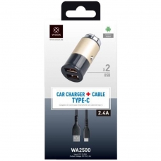 WOOX WA2500 CARGADOR COCHE CON CABLE TYPE-C 2.4A 2 USB