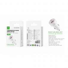 MX0148 PD*2+QC Cargador Para Coche 20W Sin Cable-Blanco