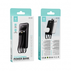 IKREA WD1586 POWER BANK CARGA RÁPIDA CON PANTALLA LED Y CABLES INTEGRADOS 10000MAH 38.5WH NEGRO