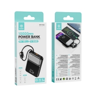 IKREA WD1592 POWER BANK CON PANTALLA LED Y CABLES INTEGRADOS ANTI-ENREDOS PD 22.5W 10000MAH NEGRO