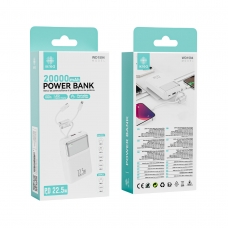 IKREA WD1594 POWER BANK CON PANTALLA LED Y CABLES INTEGRADOS ANTI-ENREDOS PD 22.5W 20000MAH BLANCO