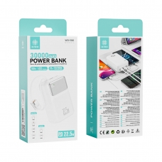 IKREA WD1596 POWER BANK CON PANTALLA LED Y CABLES INTEGRADOS ANTI-ENREDOS PD 22.5W 30000MAH BLANCO