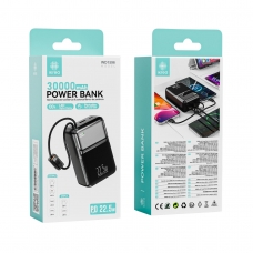 IKREA WD1596 POWER BANK CON PANTALLA LED Y CABLES INTEGRADOS ANTI-ENREDOS PD 22.5W 30000MAH NEGRO