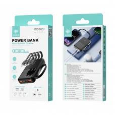 IKREA WD6051 POWER BANK CON PANTALLA LED Y CABLES INTEGRADOS 10000MAH NEGRO