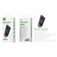 MX0132 Power Bank 20000mah 22.5W with 3 cable ABS+PC-Negro