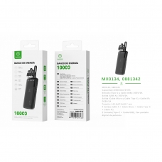 MX0134 Power Bank 10000mah 5V2A with 4 cable ABS+PC-Negro