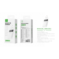 MX0135 Power Bank 20000mah 5V2A with 4 cable ABS+PC-Blanco