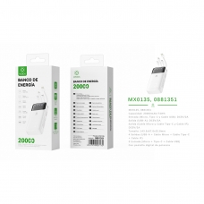 MX0135 Power Bank 20000mah 5V2A with 4 cable ABS+PC-Blanco