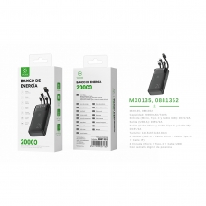 MX0135 Power Bank 20000mah 5V2A with 4 cable ABS+PC-Negro