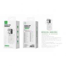 MX0136 Power Bank 30000mah 5V2A with 4 cable ABS+PC-Blanco