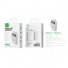 MX0137 Power Bank 5400mah 5V2A with 4 cable ABS+PC-Blanco