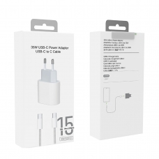 PC015 CARGADOR USB-C CON CABLE TYPE-C TO TYPE-C PARA SERIES IPHONE 15 35W BLANCO