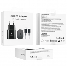 SA2000 PD CARGADOR CON CABLE USB-C TO USB-C 25W 3A NEGRO(ENVASE NUEVO)