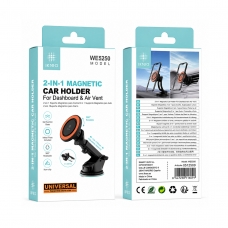 IKREA WE5250 SOPORTE UNIVERSAL MAGNÉTICO 2 EN 1 DE MÓVIL PARA SALPICADERO Y VENTILACIÓN DE COCHE NARANJA+NEGRO
