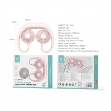 IKREA WR9138 VENTILADOR DE CUELLO MANOS LIBRES 3 VELOCIDADES 1200MAH 120*30*180MM ROSA