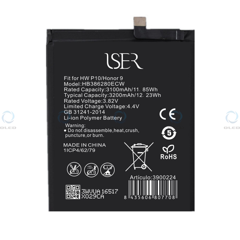 Batterie Compatible Huawei P10 / Honor 9 - 3100 MAh - Modèles VTR-L09, STF-AL00, Etc. - Nouvelle, Testée - Installation Pro Conseillée