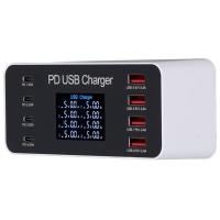 WLX-A9 ESTACIÓN DE CARGA USB DE 8 PUERTOS Y 65 W CONCENTRADOR MULTIPUERTO USB, QC3.0 PD30W USB C CON PANTALLA LCD