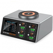 WLX-X9S ESTACIÓN DE CARGA DIGITAL 63W 4 USB‑C PD+4 USB‑A QC3.0+CARGA INALÁMBRICA MAGNÉTICA 15W
