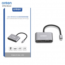 ONTEN OTN-95112 USB-C TO HDMI/VGA/USB3.0 HUB ADAPTER WITH PD CHARGER GRIS