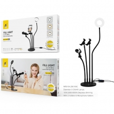 ONE PLUS NR9104 4 IN 1 Anillo luz tree de mesa LED 9CM con 2 soportes de manguera de brazo flexible para móviles