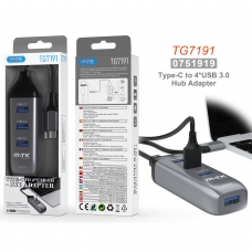 MTK TG7191 Hub USB 3.0 4 en 1 TYPE C a 4 USB 3.0 5Gbps longitud 0.12M gris