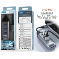 MTK TG7192 Hub USB 3.0 4 en 1 TYPE C a 3 USB 3.0 y 1HDMI 4K longitud 0.12M gris