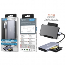 MTK TG7193 Hub USB 3.0 5 en 1 TYPE C a 2 USB 3.0/Lector SD/Lector Micro SD/Lector CF Longitud 0.12M gris