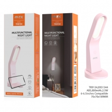 MTK TR9134 Lámpara de noche con botón tactil,soporte de movil y imán para colgar 800mAh rosa
