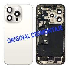 Chasis trasero con piezas y batería para iPhone 15 Pro blanco original desmontaje