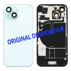 Tapa trasera con soporte y NFC para iPhone 15 azul original desmontaje