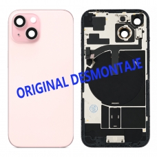 Tapa trasera con soporte y NFC para iPhone 15 rosa original desmontaje